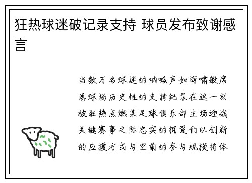 狂热球迷破记录支持 球员发布致谢感言